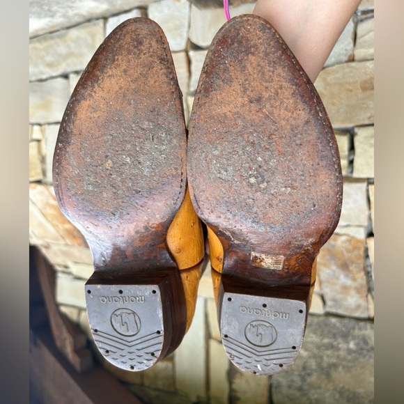 Montana Exotic Ostrich Tan & Brown Heeled Boots with Western Stitching Sz-7.5. P - Picture 9 of 9